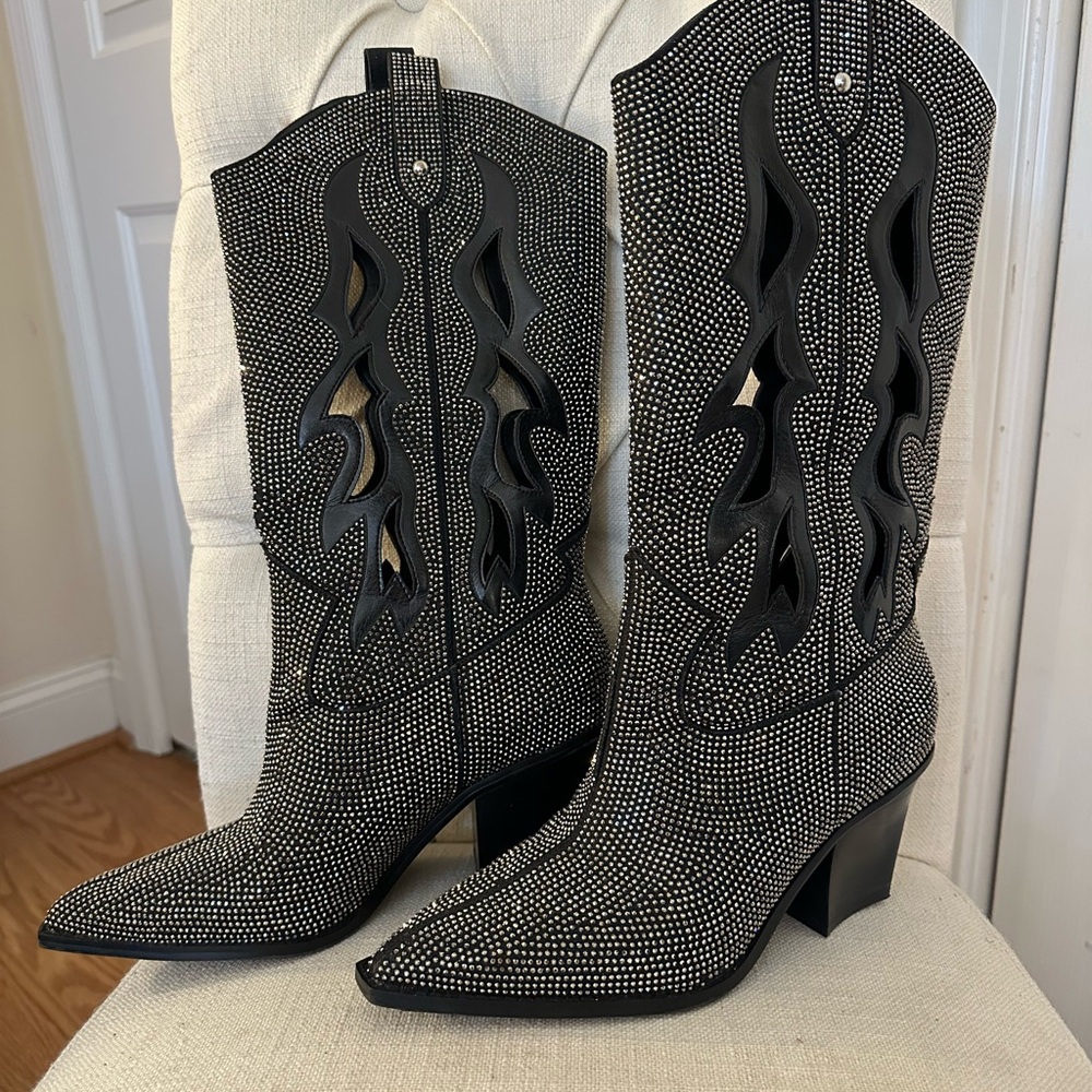 Black and White Rhinestone Cowboy Boots